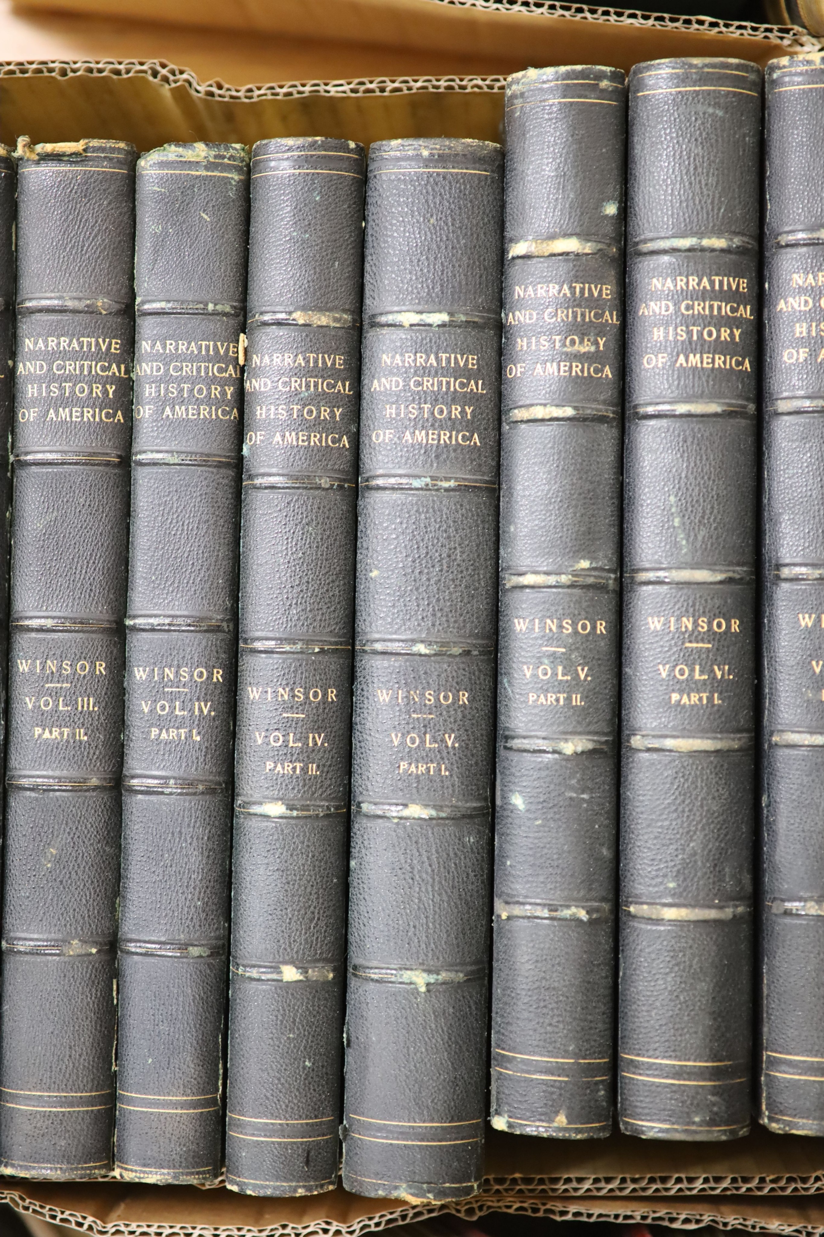 Winsor, Justin - Narrative and Critical History of America. 1st edition, 8 vols in 16. Complete with at least 19 illustrated plates, 2 of which are in colour, plus numerous text illustrations (many full or double page).